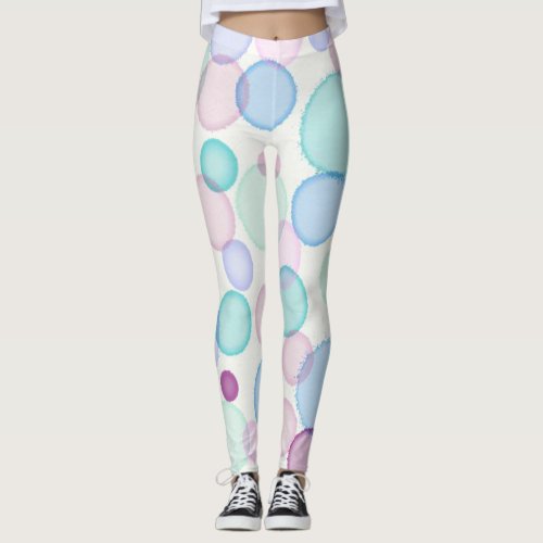Fun Pastel Watercolor Paint Bubbles Pattern Leggings