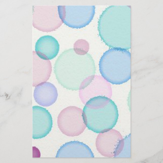 Fun Pastel Watercolor Paint Bubbles Pattern Stationery (Front)