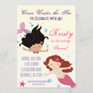 Fun Pastel Yellow Ocean Mermaids Birthday Party Invitation