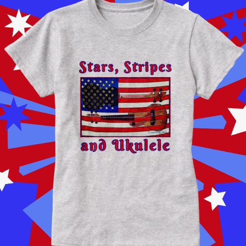 Fun Patriotic Ukulele Flag with Stars and Stripes T_Shirt