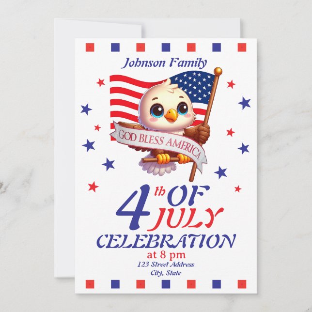 Fun Patriotic USA Flag Red White & Blue Eagle 🇺🇸 Invitation (Front)