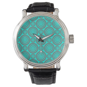 Fun Pattern Aqua Grey Circles Geometric Art Watch