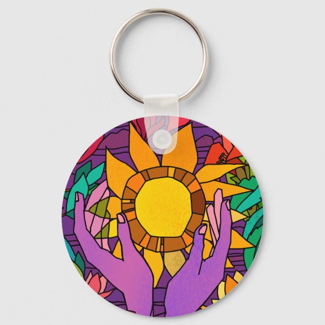 Fun pattern with flowers and hands keychain (Front)