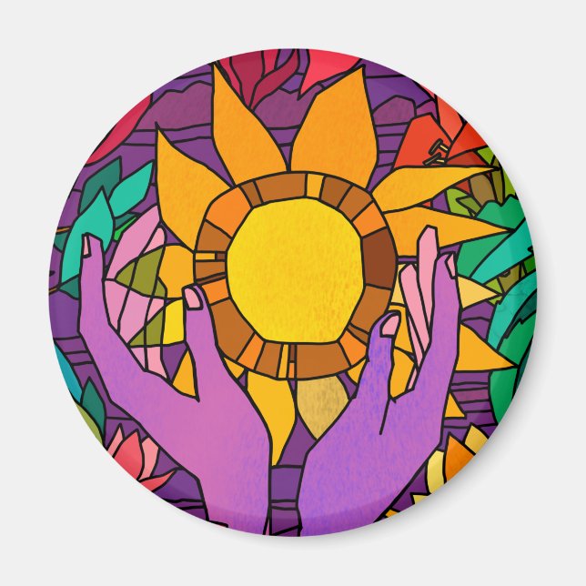Fun pattern with flowers and hands magnet (Front)
