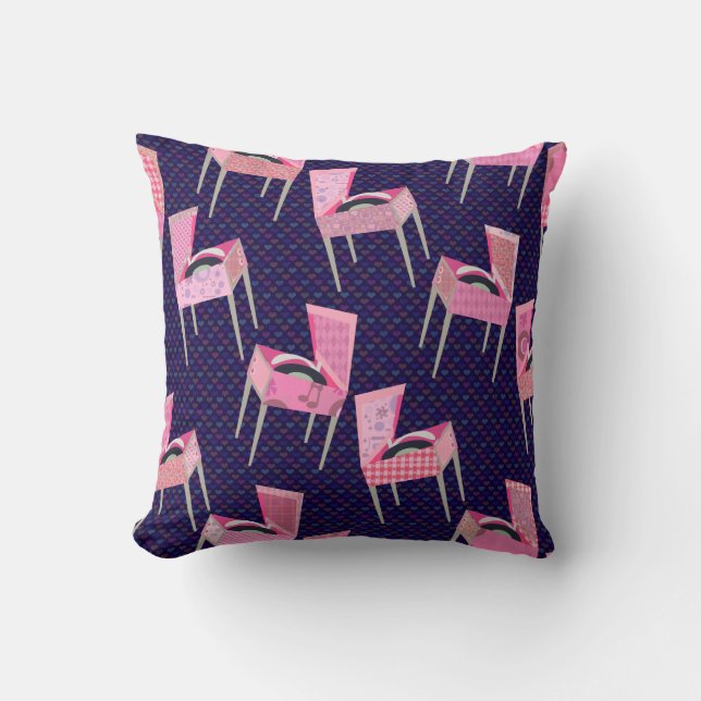 Fun Patterned Retro Record Players Kitschy Music Throw Pillow (Front)