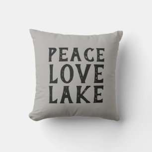 fun PEACE LOVE LAKE typography   Outdoor Pillow