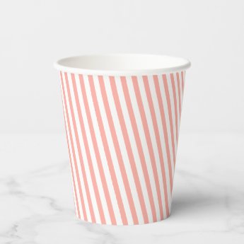 Fun, Peach and White Diagonal Striped Paper Cups