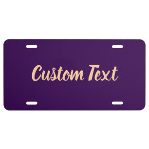 Fun Peach Script Text Template on Dark Purple License Plate
