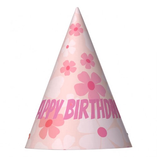 Fun Peachy Happy Birthday Pink Flower Power Party Hat
