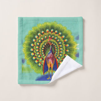 fun peacock print bath towel set