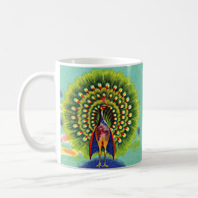 fun peacock print coffee mug (Left)