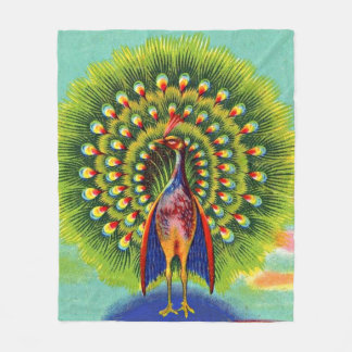 fun peacock print fleece blanket