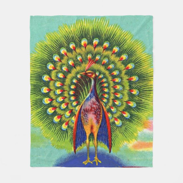 fun peacock print fleece blanket (Front)