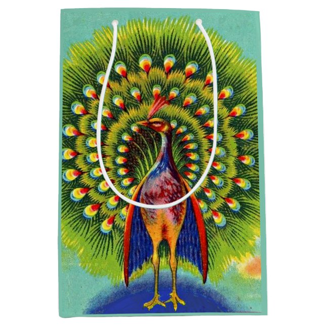 fun peacock print medium gift bag (Front)