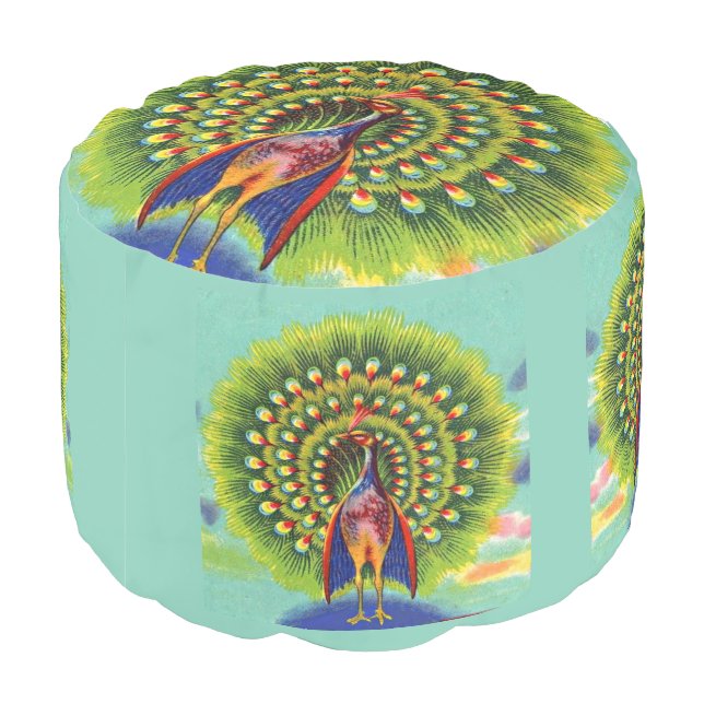fun peacock print pouf (Angled Back)