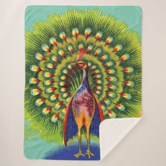 fun peacock print sherpa blanket
