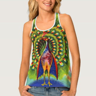 fun peacock print tank top