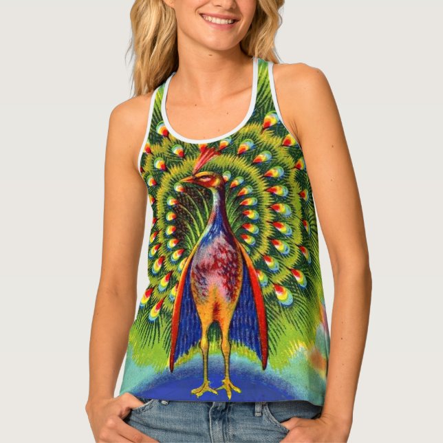 fun peacock print tank top (Front)