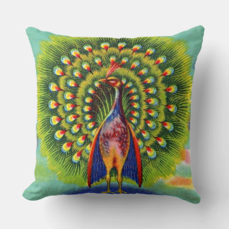 fun peacock print throw pillow