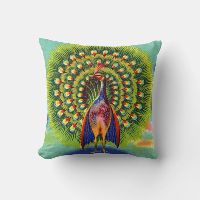 fun peacock print throw pillow (Front)