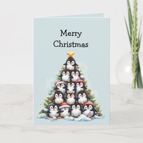 Fun Penguin Christmas Tree Greetings Card