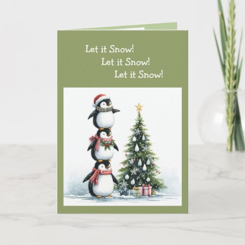 Fun Penguin Christmas Tree Let it Snow Card