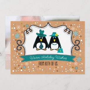 Fun Penguin Couple Christmas Photo Cards