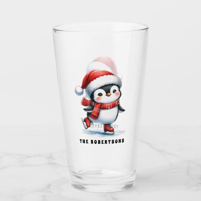 Fun Penguin Personalized Family Christmas Glass (Front)