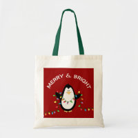 Fun Penguin Red Christmas Holiday gift Tote Bag