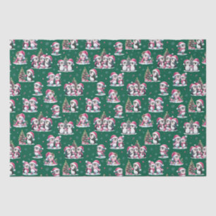 Fun Penguins Pattern Dark Green and Pink Christmas Tissue Paper