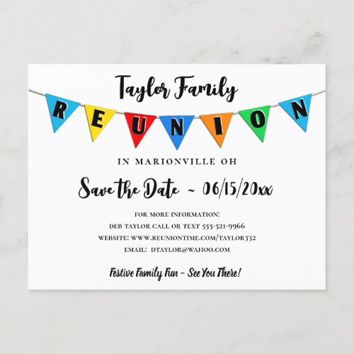 Fun Pennant Family Reunion Save the Date Postcard