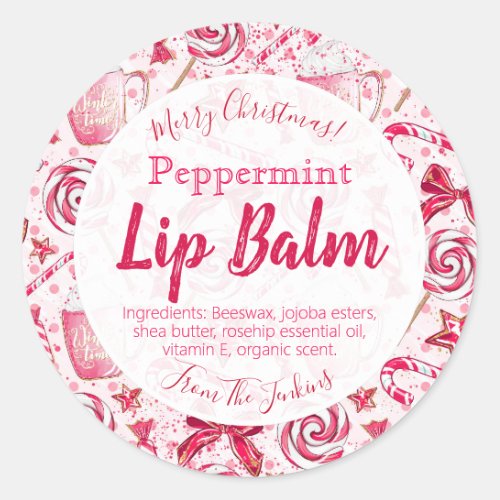 Fun Peppermint Candy Christmas Lip Balm Label