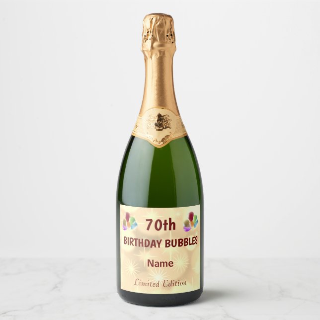 Fun personalised 70th Birthday Sparkling Wine Label (Front)