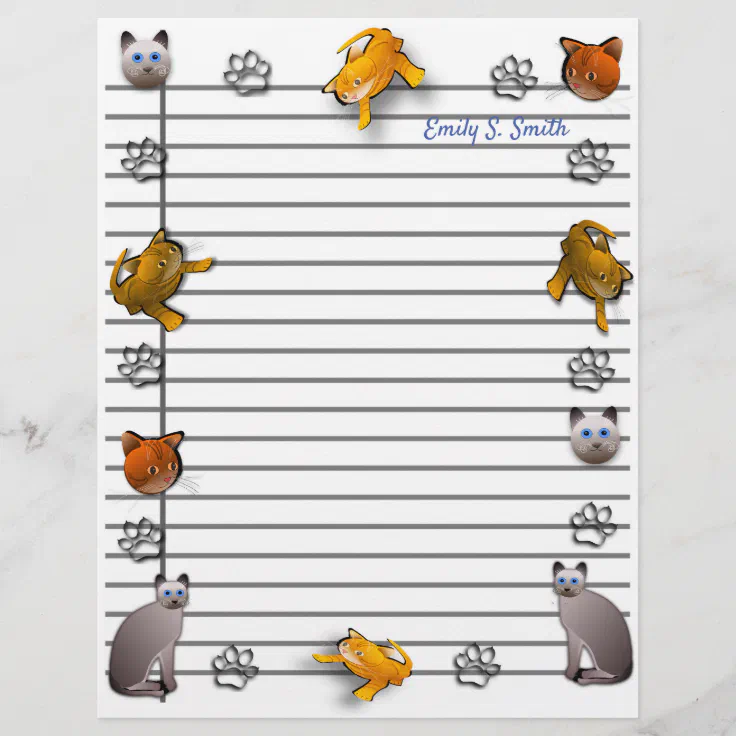 Fun Personalised Cat Border Writing Paper | Zazzle