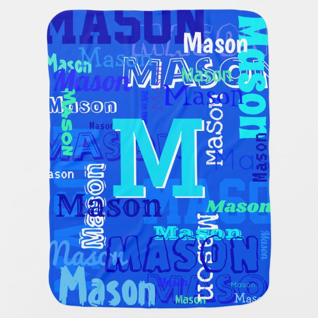 Fun Personalized and Monogrammed Boy's Baby Blanket (Front)