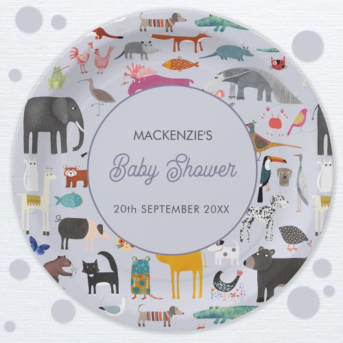 Fun Personalized Animal Baby Shower Paper Plates
