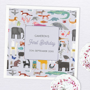 Fun Personalized Animal First 1st Birthday Napkins