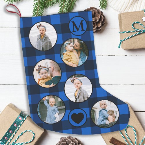 Fun Personalized Baby Photo Blue Black Plaid Small Christmas Stocking