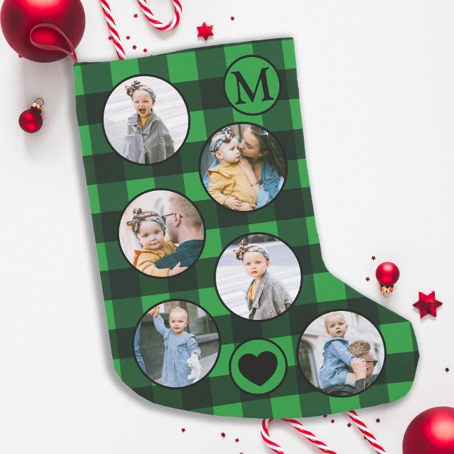 Fun Personalized Baby Photo Green Black Plaid Small Christmas Stocking (Creator Uploaded)