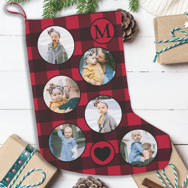 Fun Personalized Baby Photo Red Black Plaid  Small Christmas Stocking (Creator Uploaded)