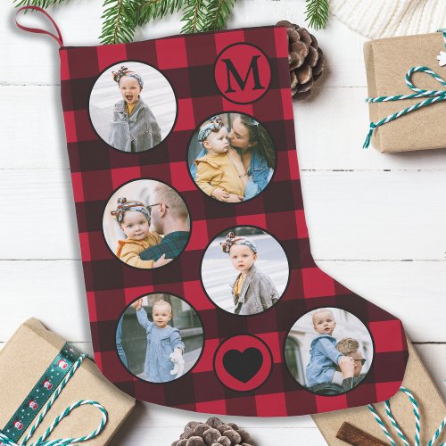 Fun Personalized Baby Photo Red Black Plaid  Small Small Christmas Stocking