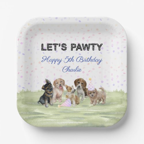 Fun Personalized Blue Puppy Dog Birthday Party Paper Plates