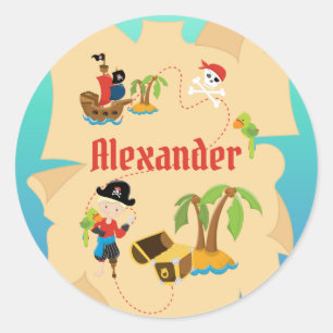 Fun Personalized Boy Pirate Treasure Map Classic Round Sticker