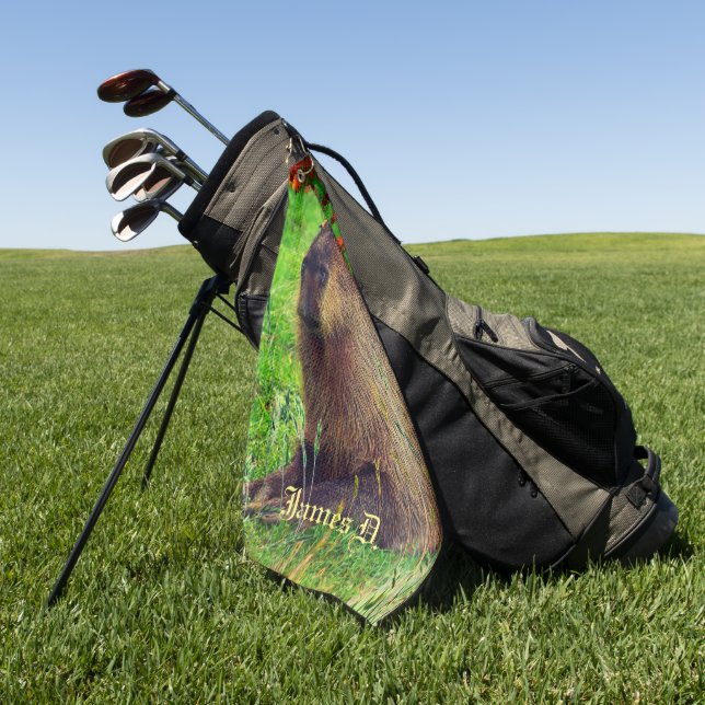  Fun Personalized Capybara Animal Golf Towel (Green)