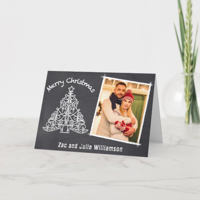 Fun Personalized Chalkboard Christmas Photo Holiday Card (Front)