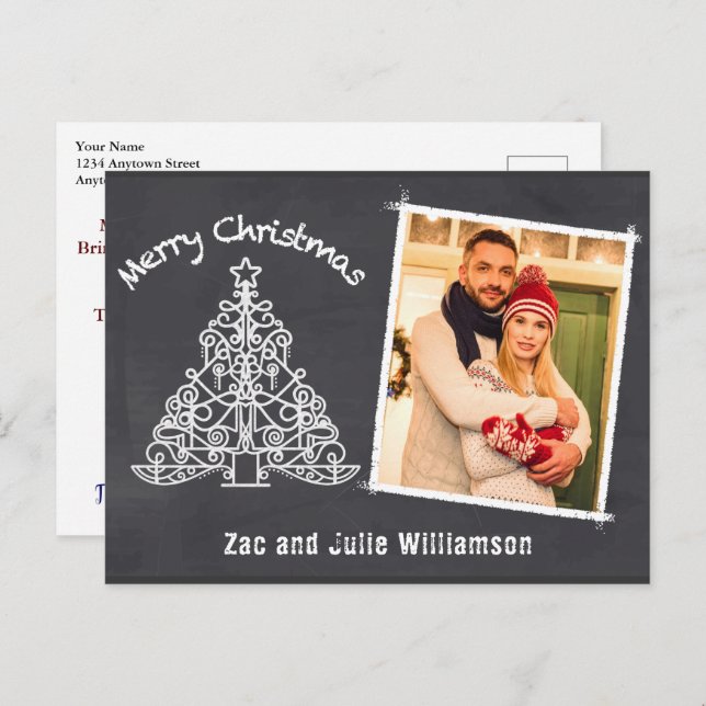 Fun Personalized Chalkboard Christmas Photo Postcard (Front/Back)