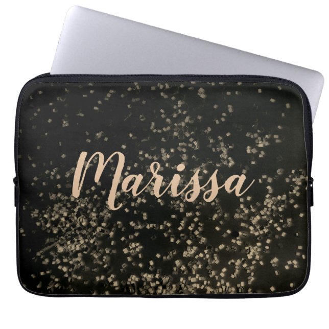 Fun Personalized Chic Gold Confetti      Laptop Sleeve (Front)