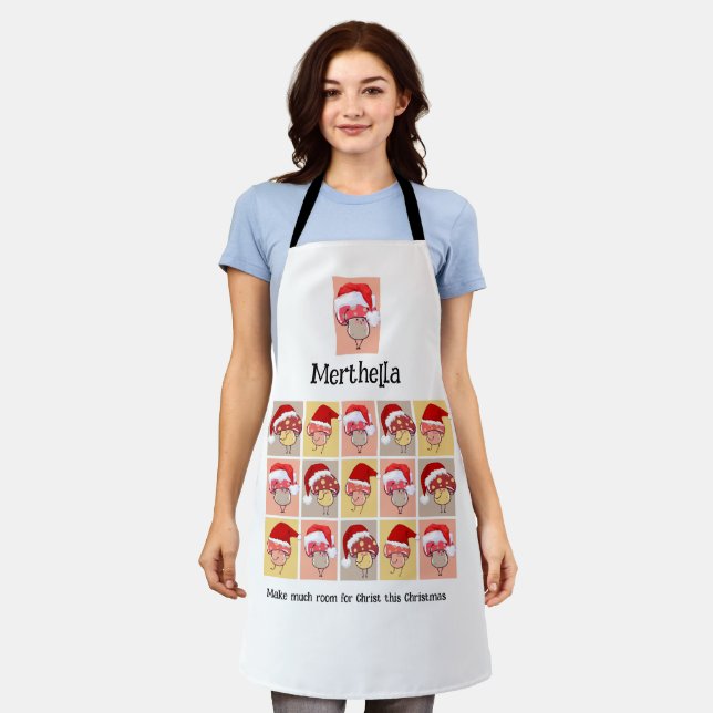 Fun Personalized Christian Christmas Mushrooms Apron (Worn)