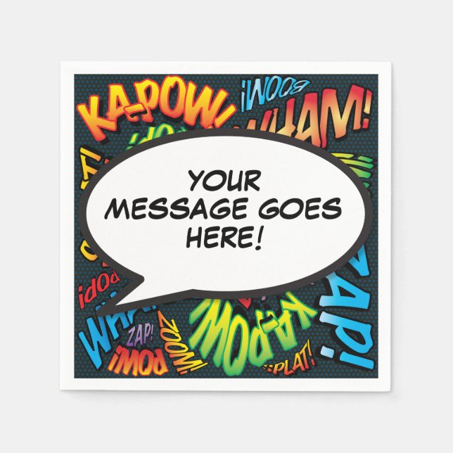 Fun Personalized Comic Book Speech Bubble Colorful Napkins (Front)