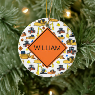 Fun Personalized Construction Vehicles Pattern  Ceramic Ornament